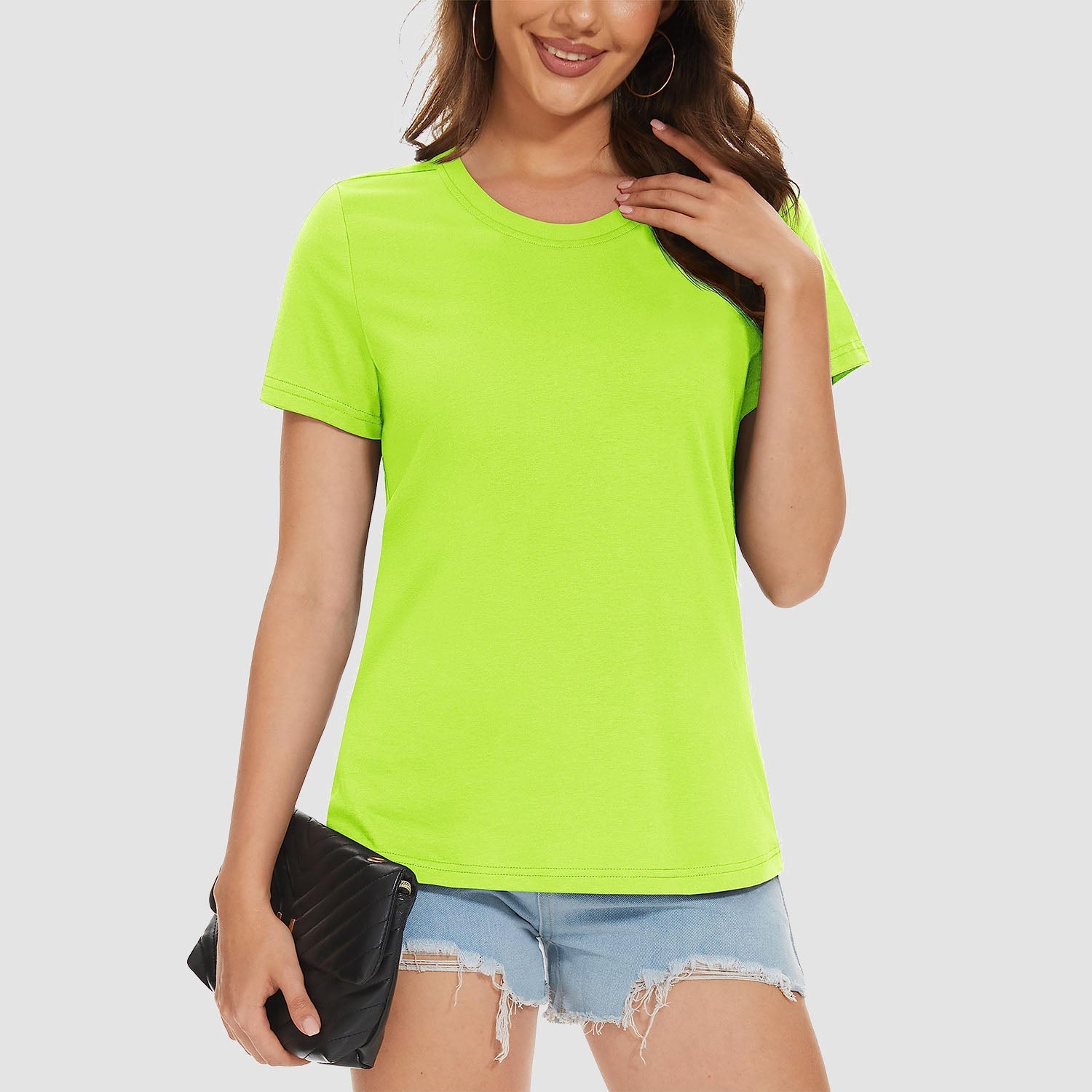 Women's cotton crewneck casual tee, lightweight breathable soft-touch tag-free everyday comfort shirt