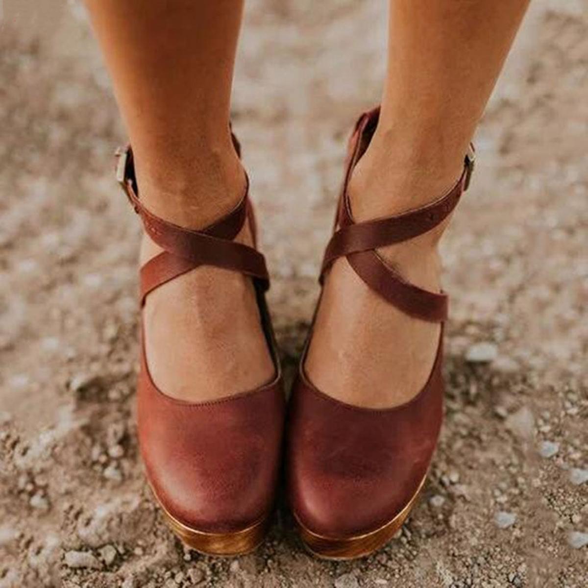 Women's retro cross strap wedge heels with vintage-inspired design for all-day comfort and secure fit
