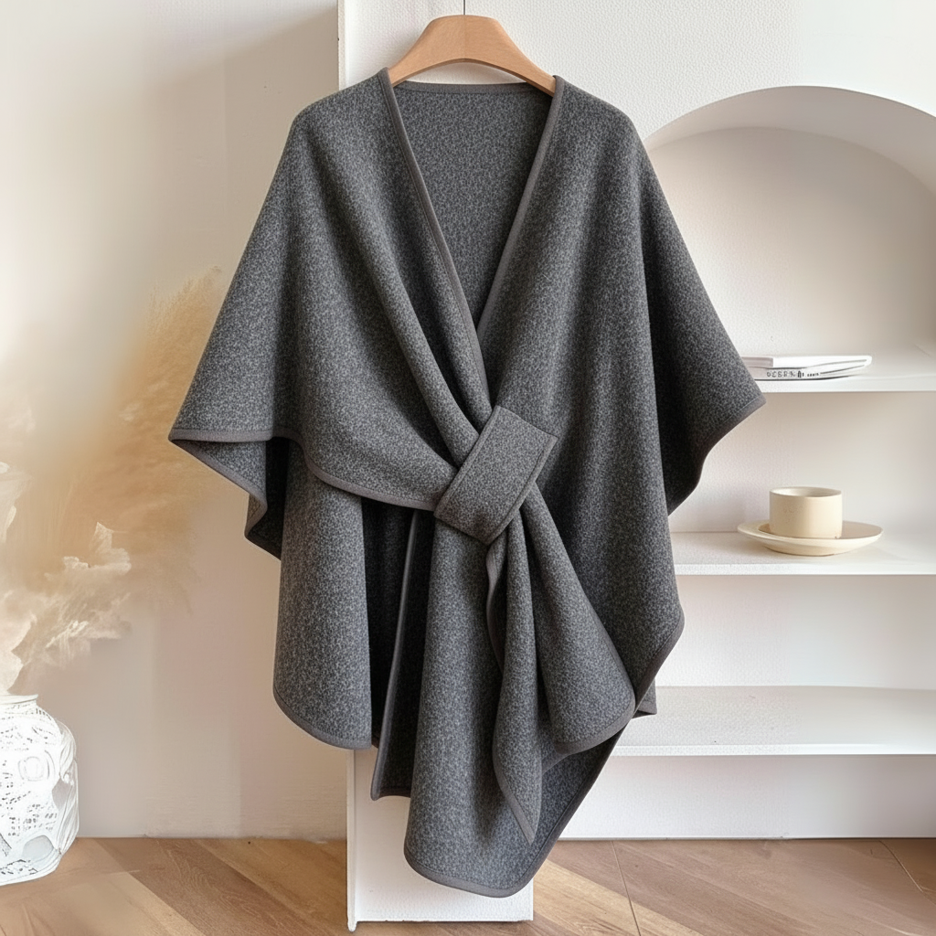 Women's draped shawl wrap with wide self-tie belt, lightweight elegant all-season layering piece