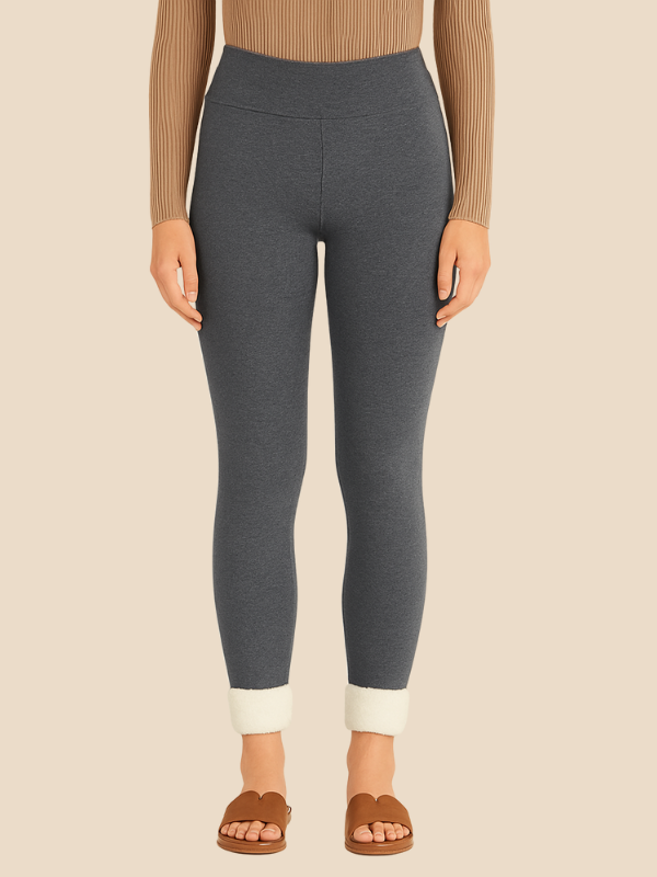 Women's fleece-lined high waist slim fit winter leggings, warm insulated base layer for cold weather