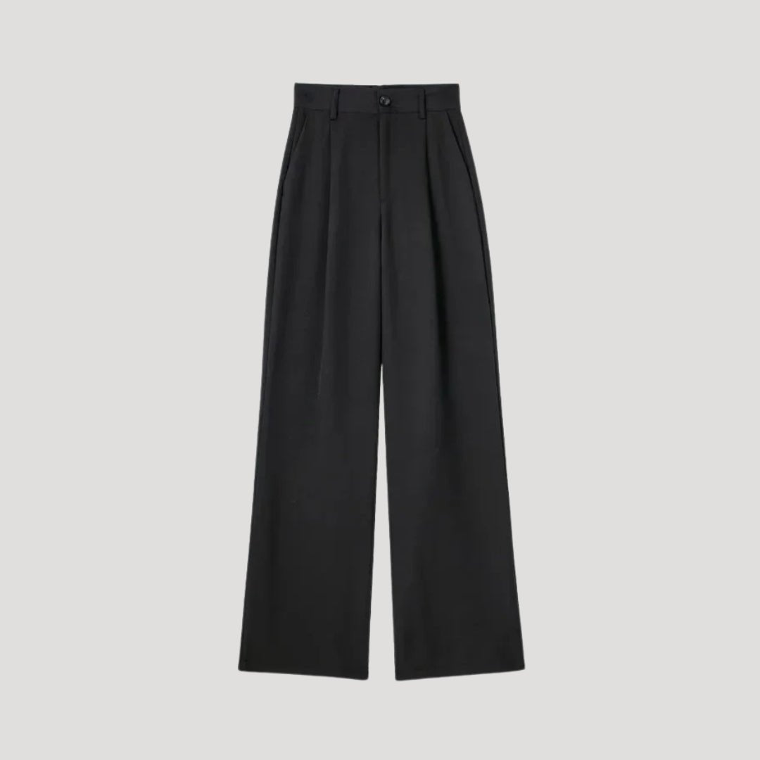 Women's pinstripe high-waist wide-leg trousers, elegant pleated front office wear with fluid drape