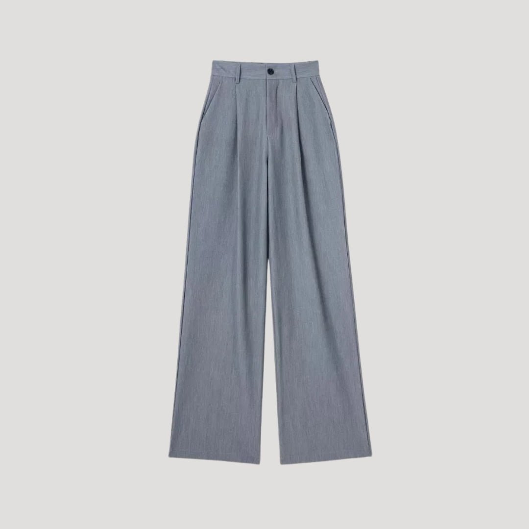Women's pinstripe high-waist wide-leg trousers, elegant pleated front professional office wear