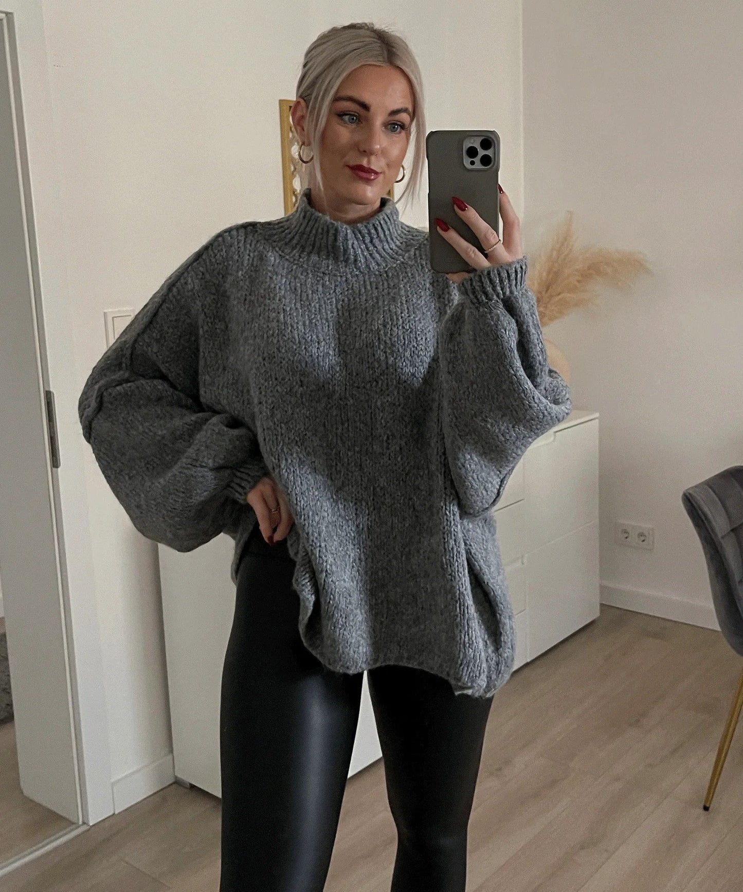 Riley women's oversized turtleneck sweater in cozy winter knit with relaxed long sleeve silhouette