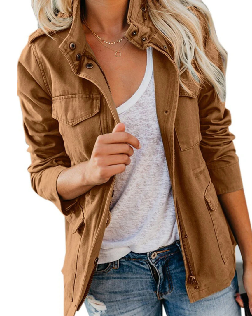 Women's lightweight utility jacket waist-length silhouette breathable fabric versatile city style