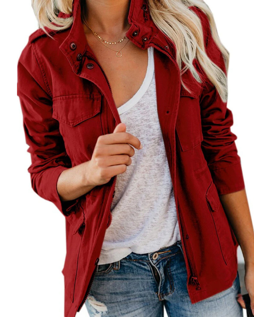 Women's lightweight utility jacket waist-length cut breathable fabric versatile city style