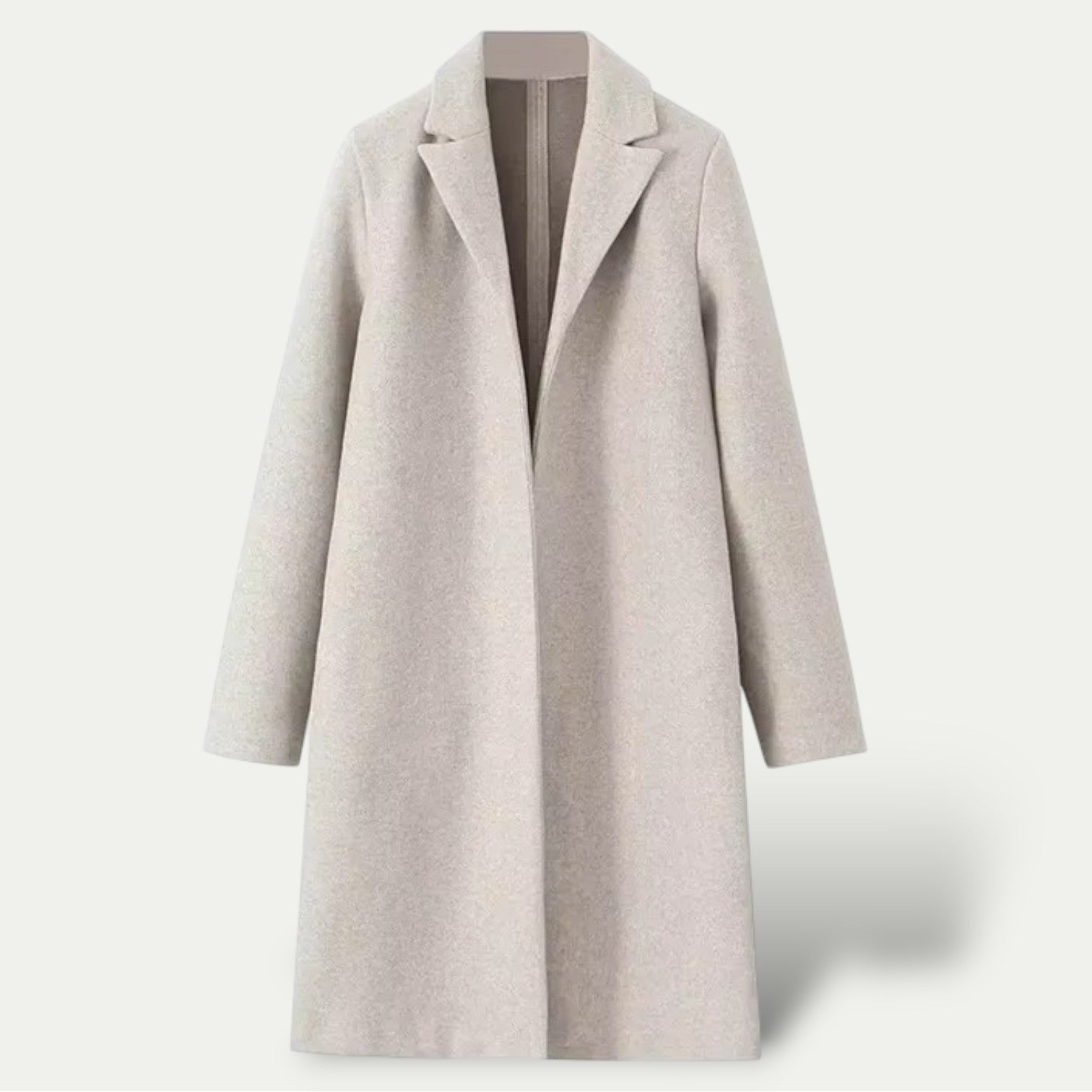 Women's long tailored trench coat classic silhouette sleek minimalist front for professional elegance
