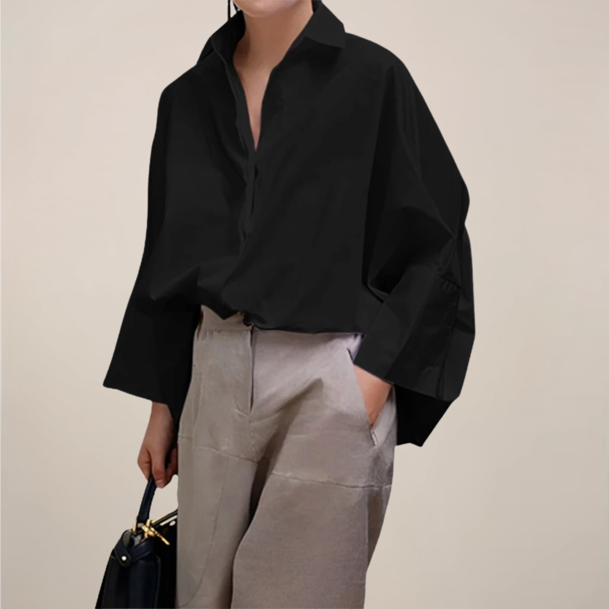 Women's oversized white shirt open placket spread collar wide sleeves straight boxy hem relaxed fit