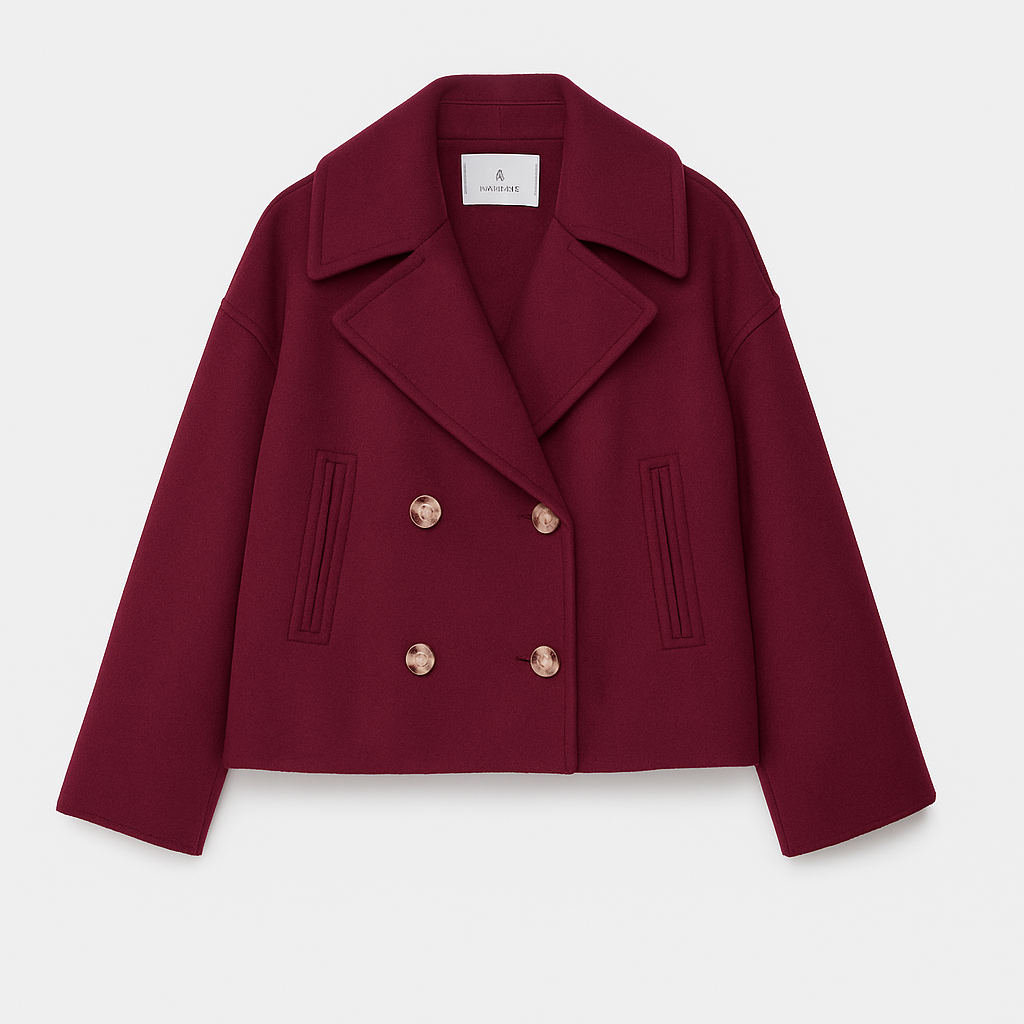 Women's cropped boxy short coat wide lapels double-breasted button front dropped shoulders modern fit