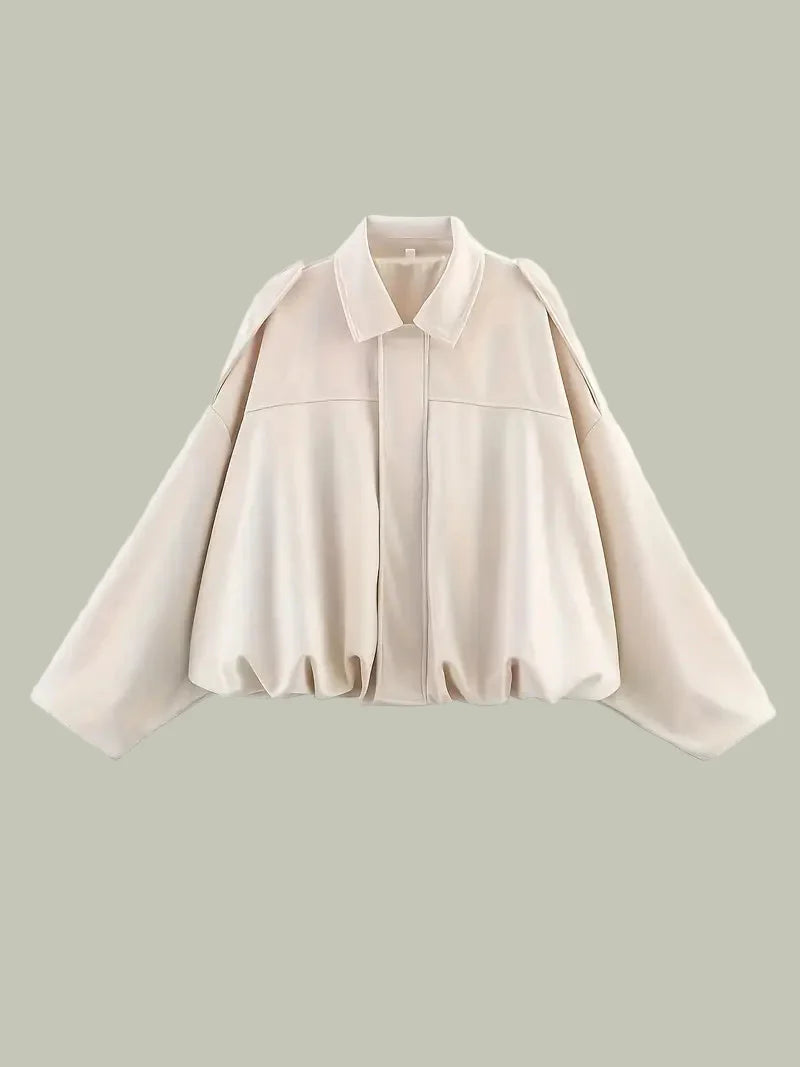Women's faux suede short oversized jacket relaxed fit with elasticated hem, everyday chic style