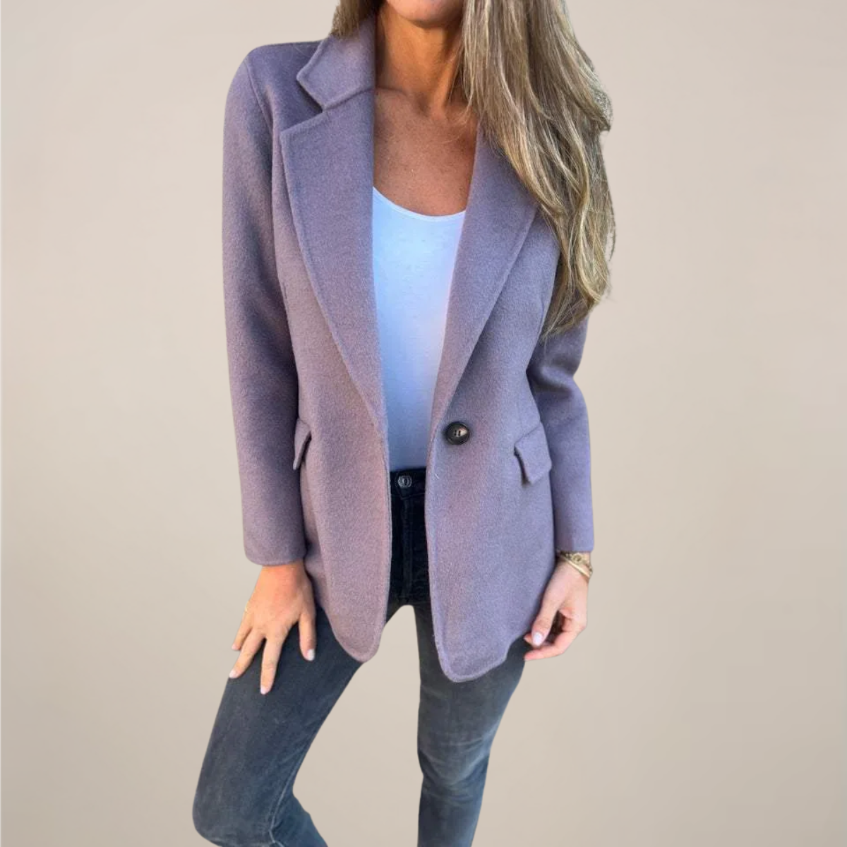 Women's tailored blazer jacket single button notch lapel flap pockets professional workwear
