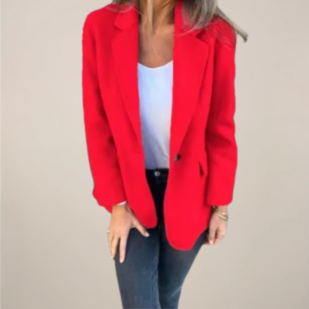 Women's tailored blazer jacket single button notch lapel flap pockets slim professional workwear