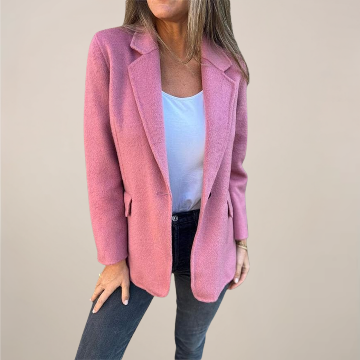 Women's tailored blazer jacket single button notch lapel flap pockets slim professional workwear