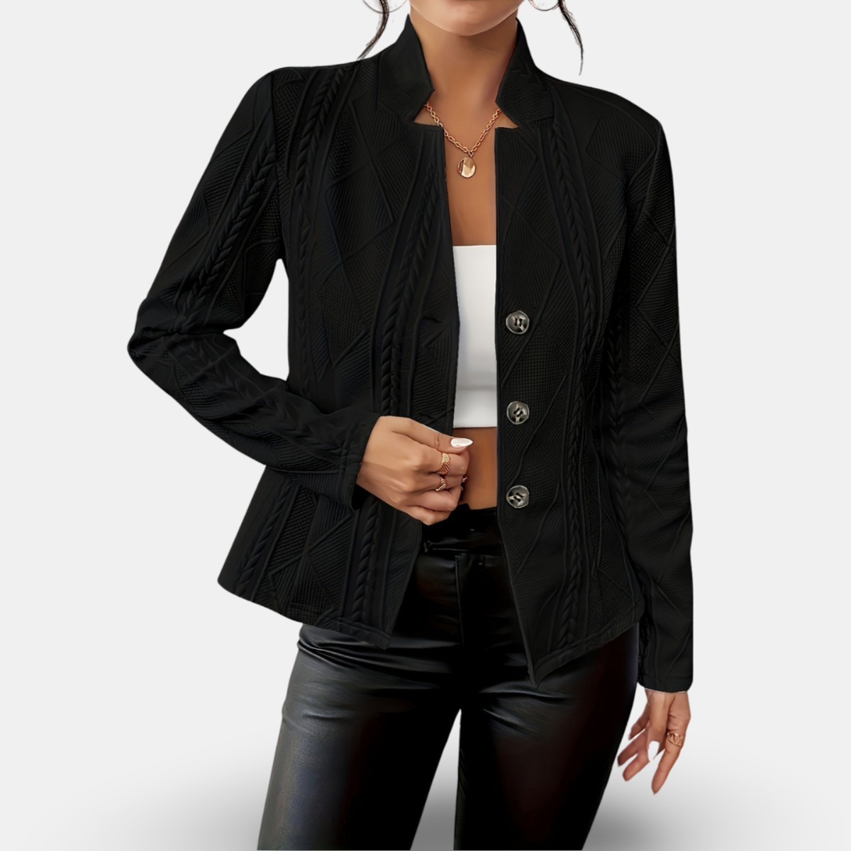 Women's textured blazer tailored fit with geometric braided detailing professional polished style