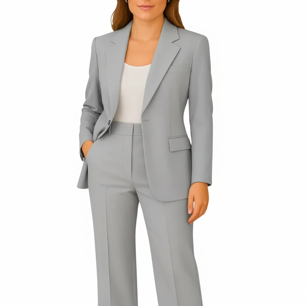 Women's tailored two-piece suit slim trousers notched-lapel blazer modern fit business formal