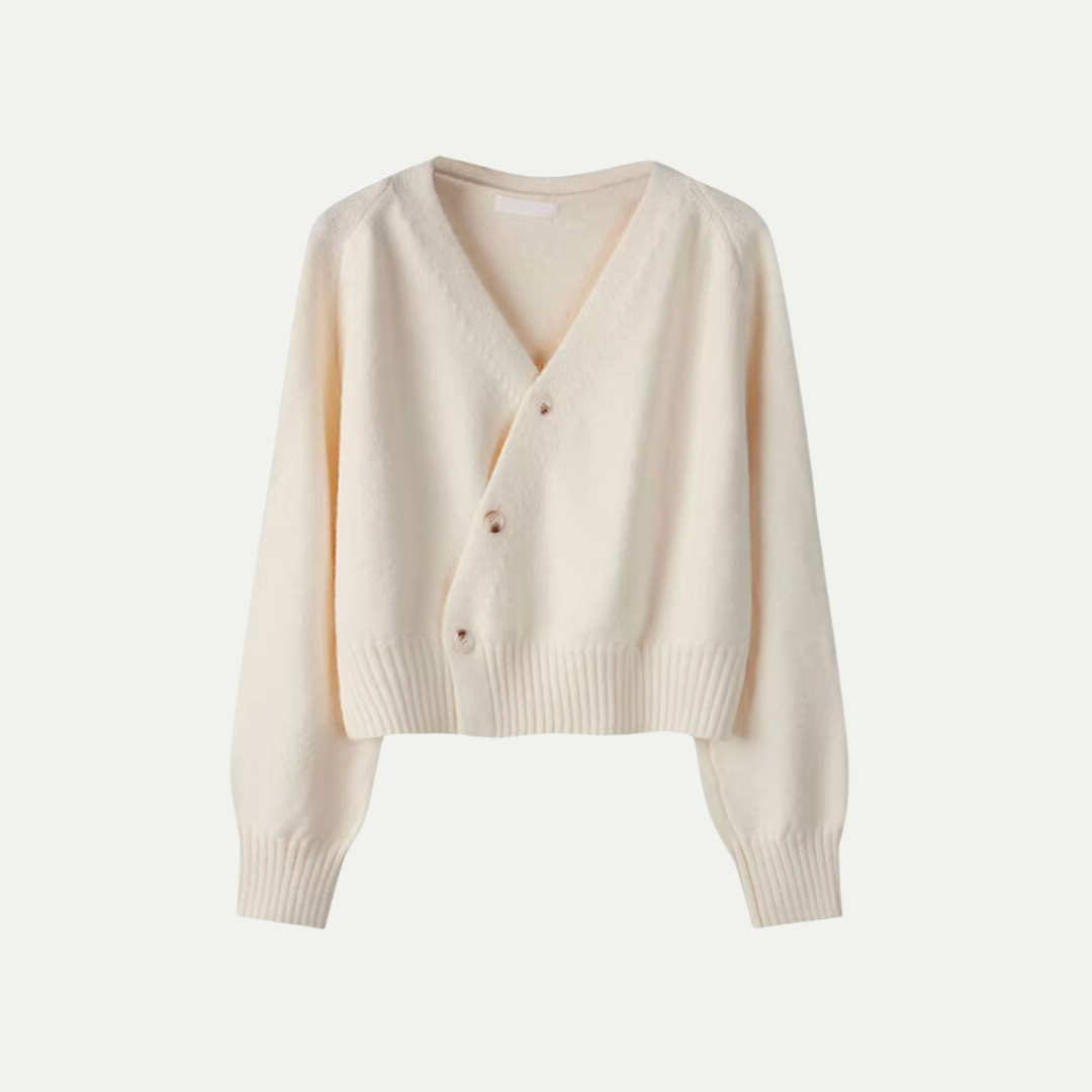 Women's v-neck button cardigan asymmetric front knit refined layering versatile wardrobe staple