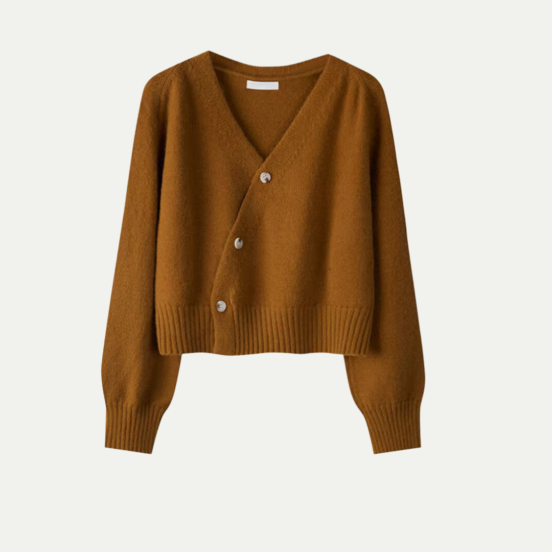 Women's v-neck button cardigan asymmetric front knit refined layering versatile style