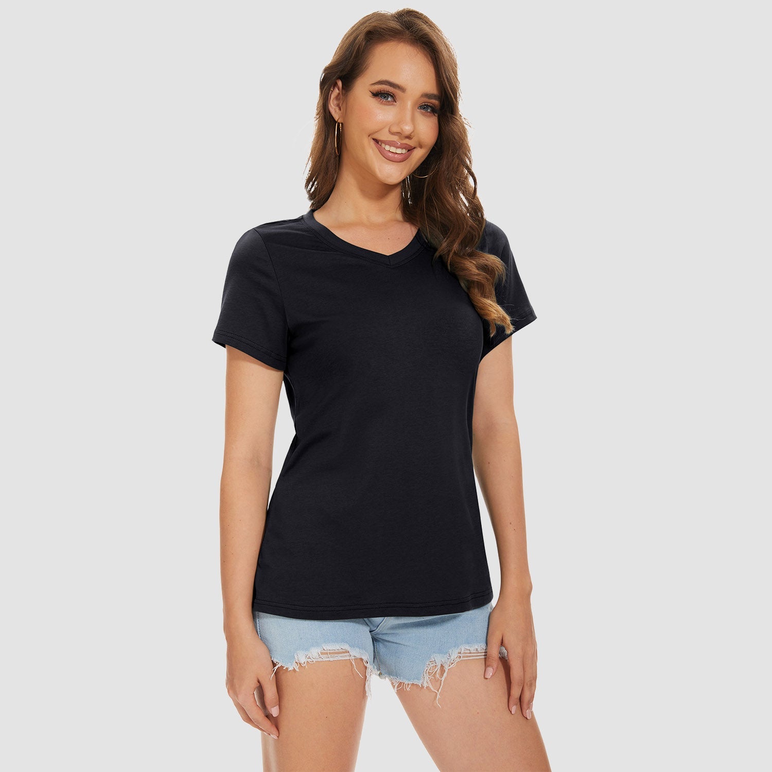 Women's v-neck quick-dry cotton t-shirt, lightweight breathable moisture-wicking active top