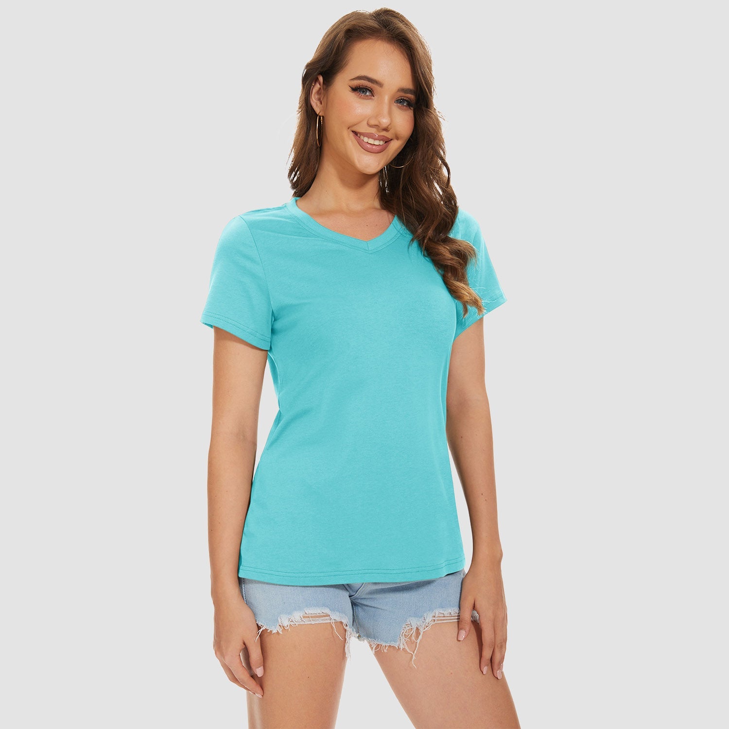 Women's V-neck quick-dry cotton t-shirt, lightweight breathable moisture-wicking top for active wear