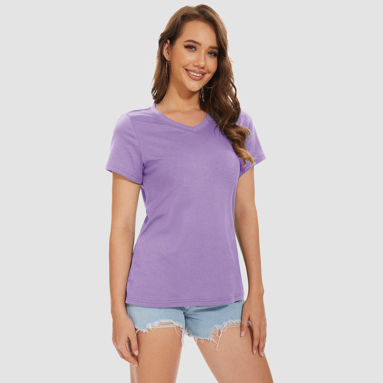 Women's V-neck quick-dry cotton t-shirt, breathable moisture-wicking active top in solid colors