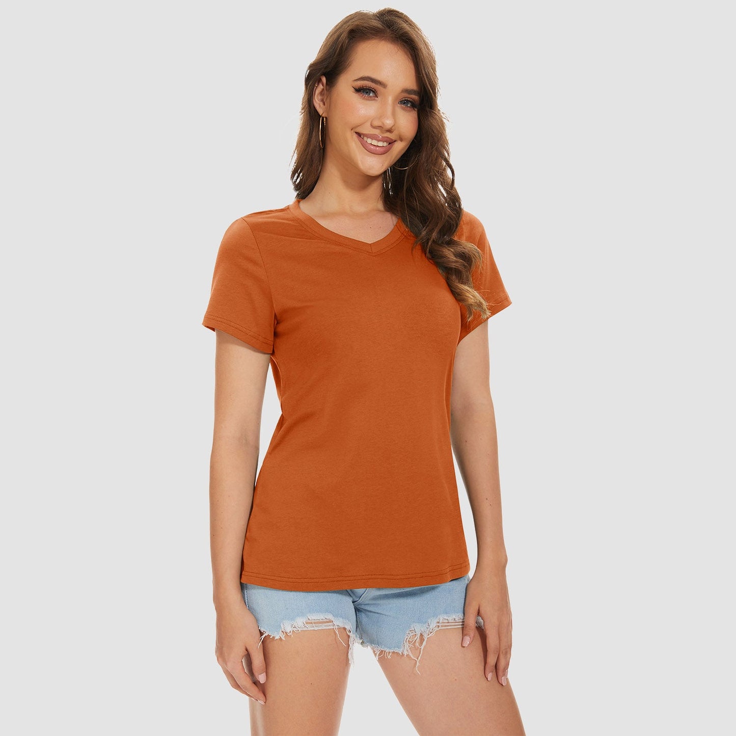 Women's V-neck quick-dry cotton t-shirt, lightweight breathable moisture-wicking top for active wear