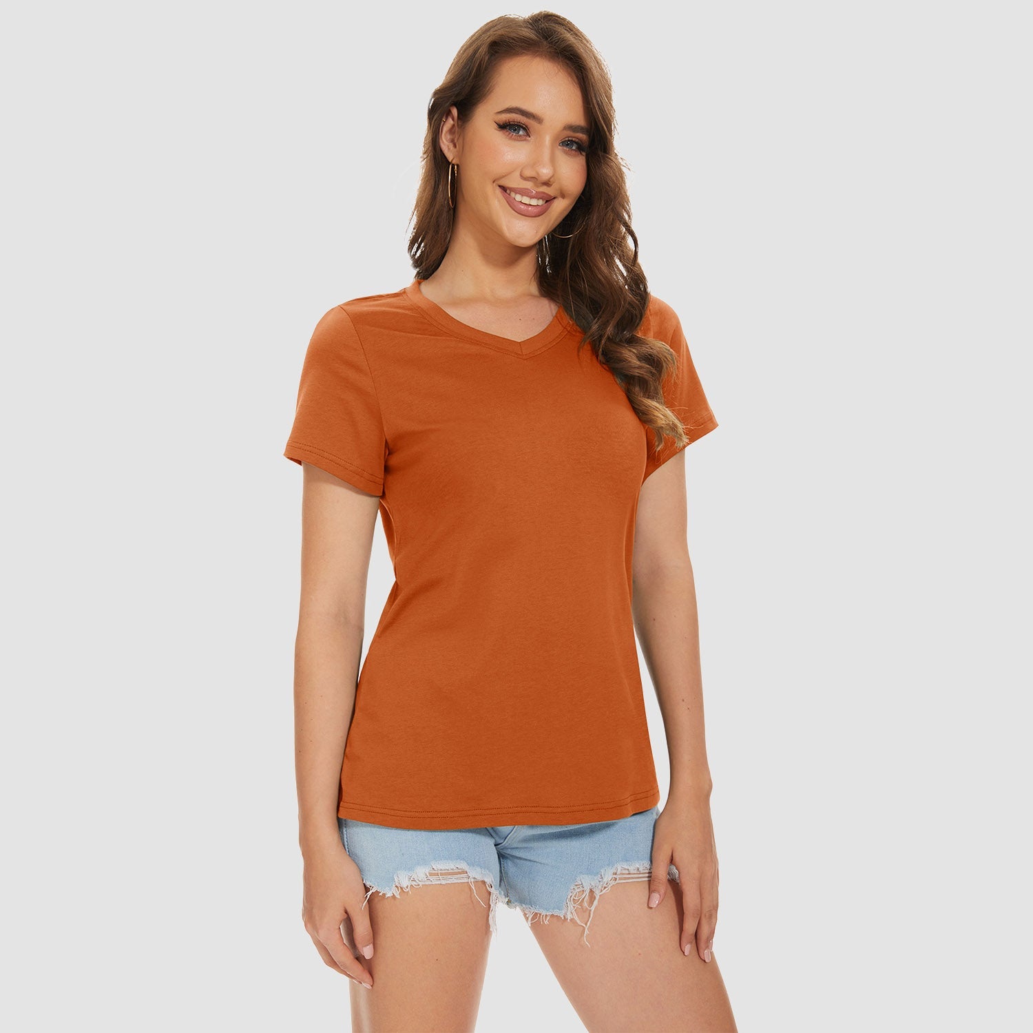 Women's V-neck quick-dry cotton t-shirt, lightweight breathable moisture-wicking top for active wear