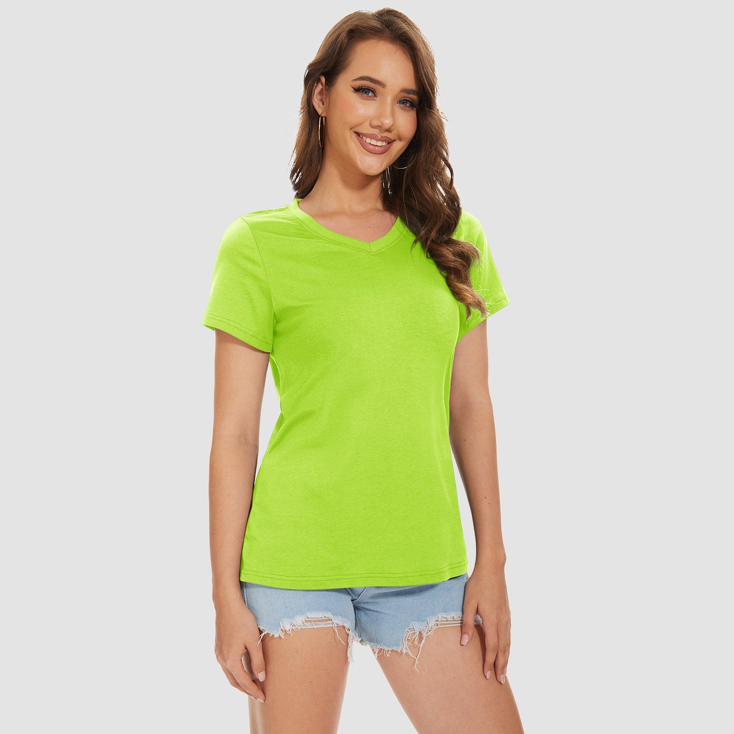 Women's V-neck quick-dry cotton t-shirt, lightweight breathable moisture-wicking top for active wear