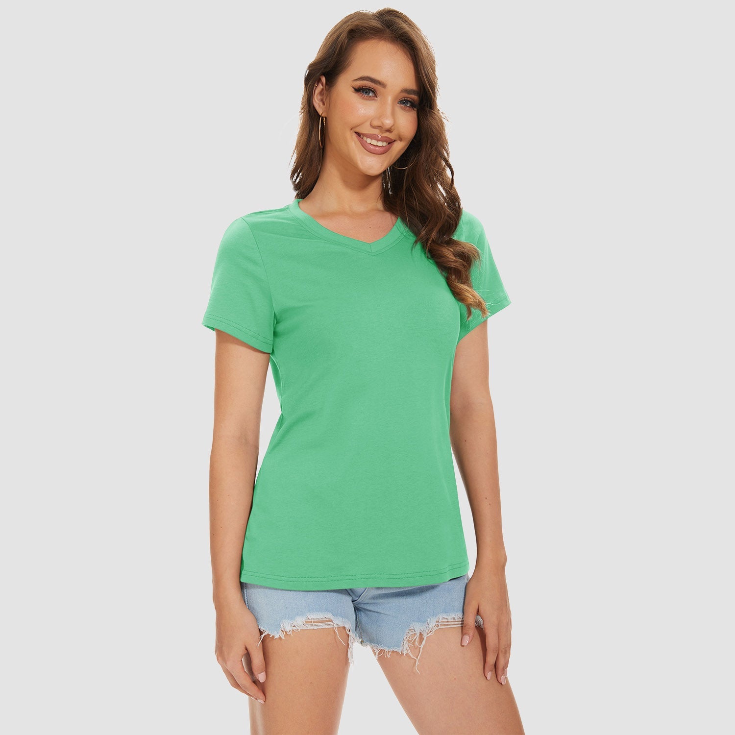 Women's V-neck quick-dry cotton t-shirt, breathable moisture-wicking active top in solid colors
