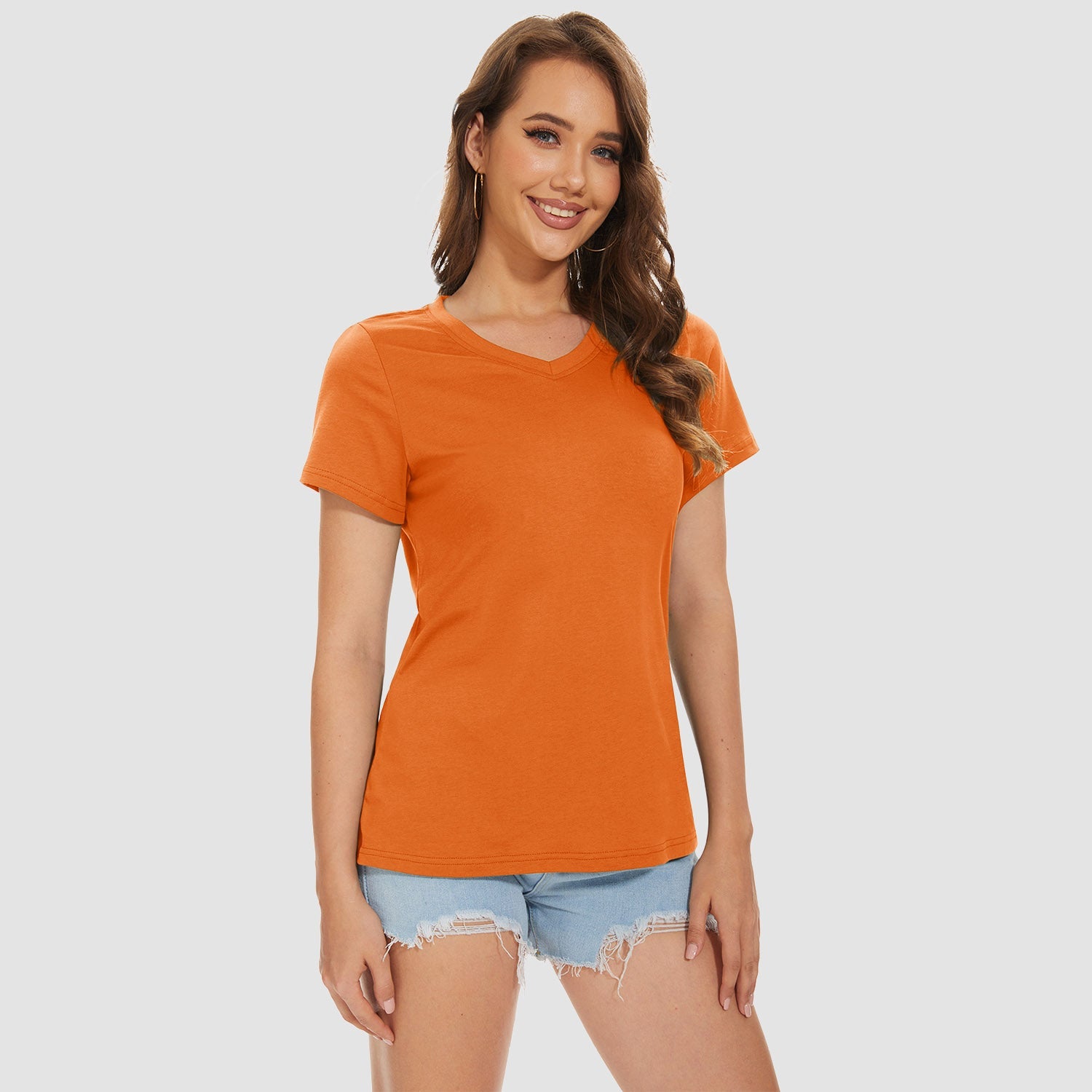 Women's v-neck quick-dry cotton t-shirt, lightweight breathable moisture-wicking top for active wear