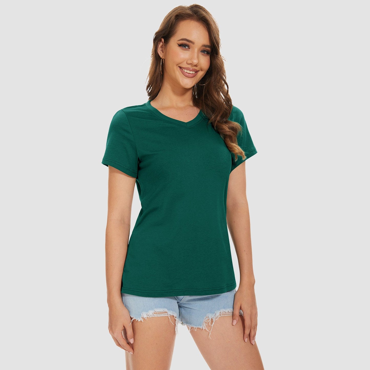 Women's V-neck quick-dry cotton t-shirt, breathable moisture-wicking active top in solid colors