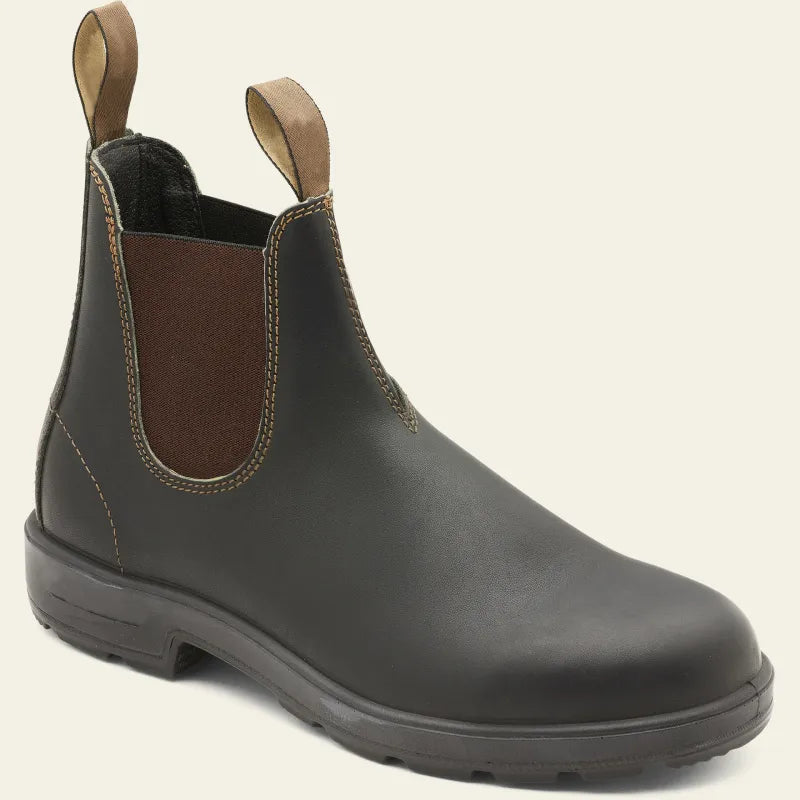 Women's black Chelsea slip-on boots with elastic side panels and durable all-weather sole