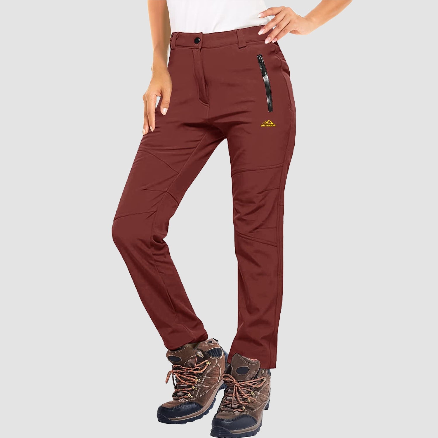 Women's waterproof fleece-lined ski pants windproof softshell with two front zip pockets for winter