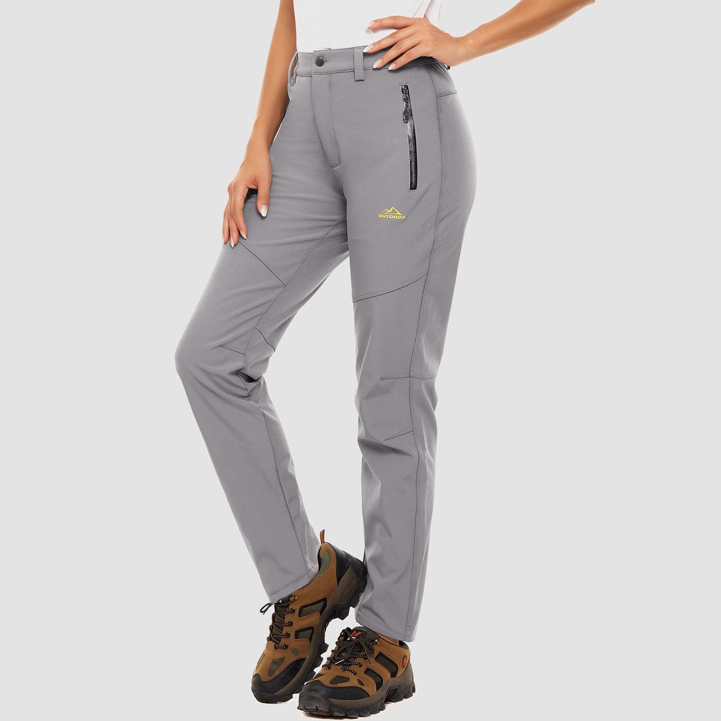 Women's waterproof fleece-lined ski pants with windproof softshell and two front zip pockets