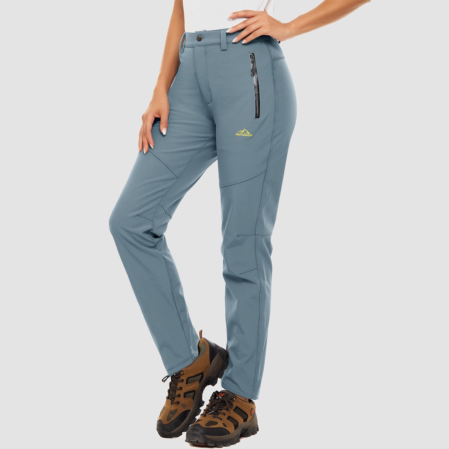 Women's waterproof fleece-lined ski pants with windproof softshell and two front zip pockets
