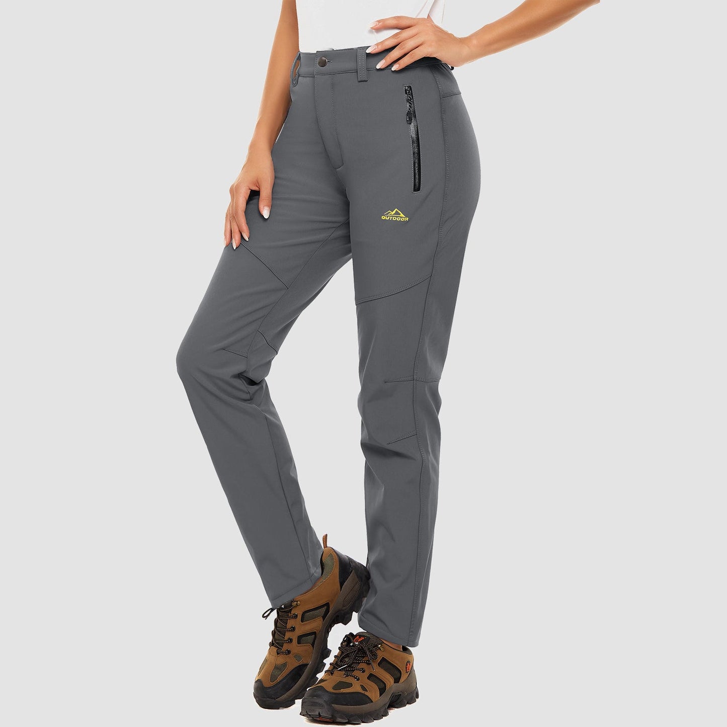 Women's waterproof fleece-lined ski pants with windproof softshell and two front zip pockets