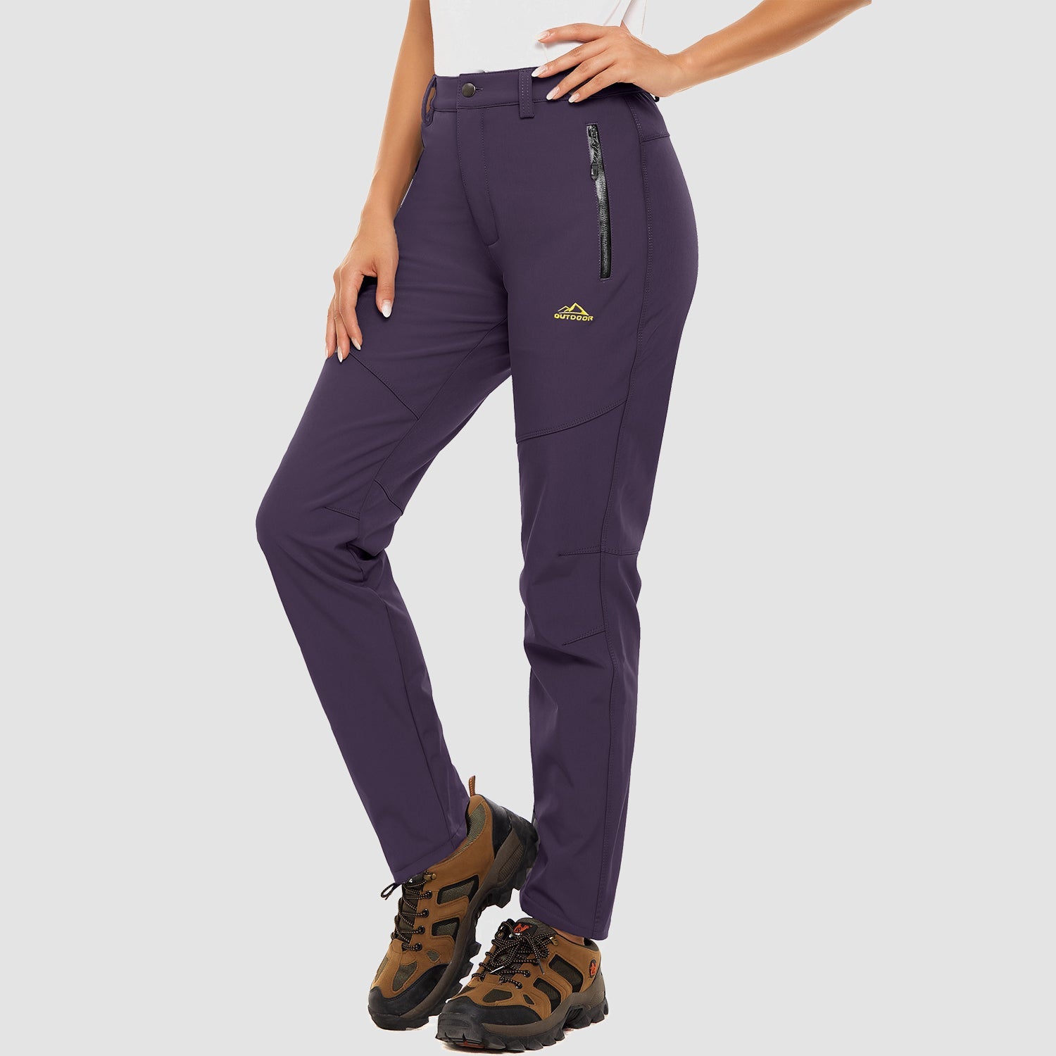Women's waterproof fleece-lined ski pants with windproof softshell and two front zip pockets