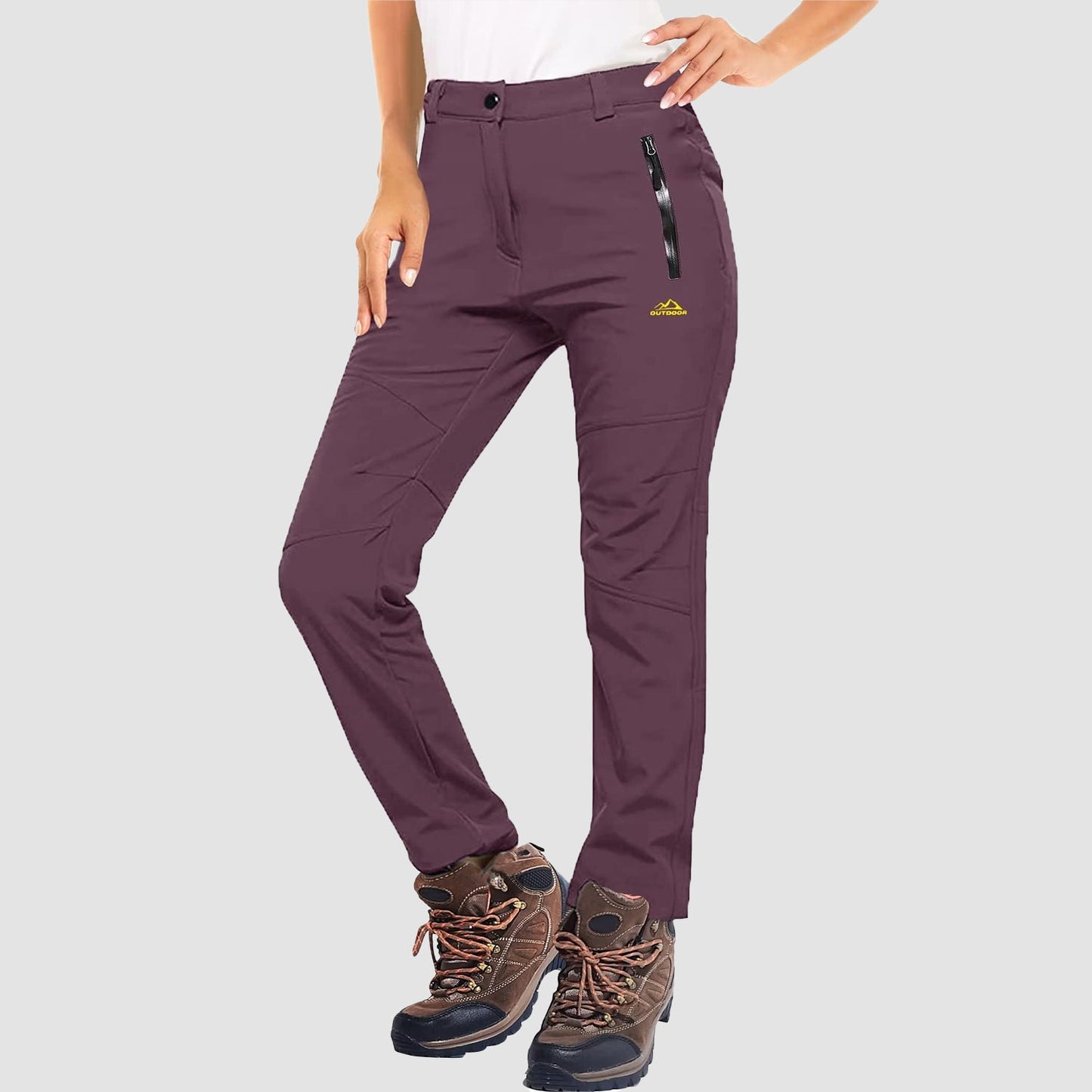 Women's waterproof fleece-lined ski pants windproof softshell with two front zip pockets for winter