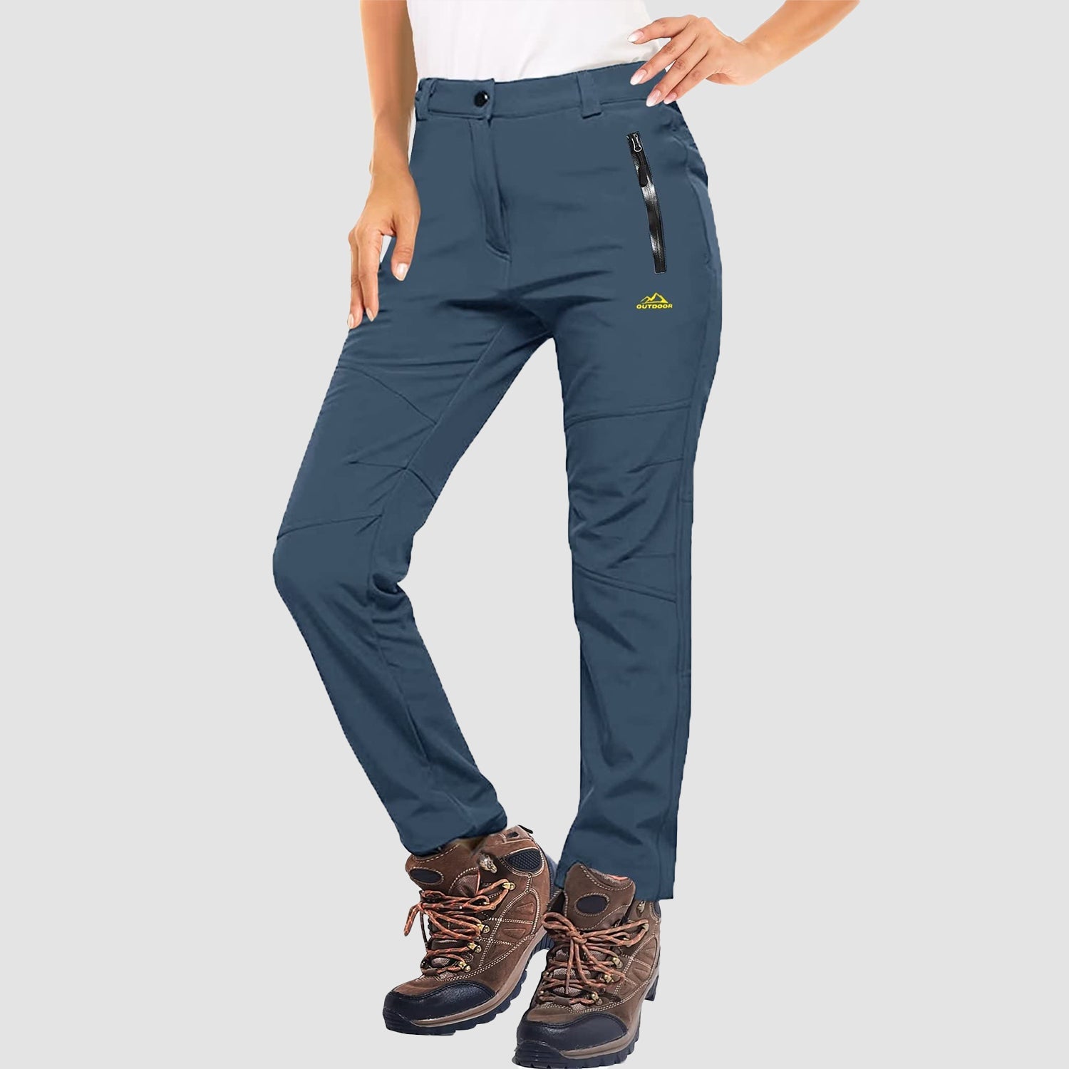 Women's waterproof fleece-lined ski pants with windproof softshell and two front zip pockets