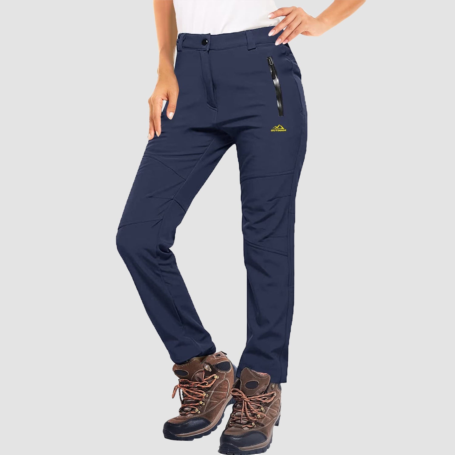 Women's waterproof black ski pants fleece-lined windproof softshell with two front zip pockets