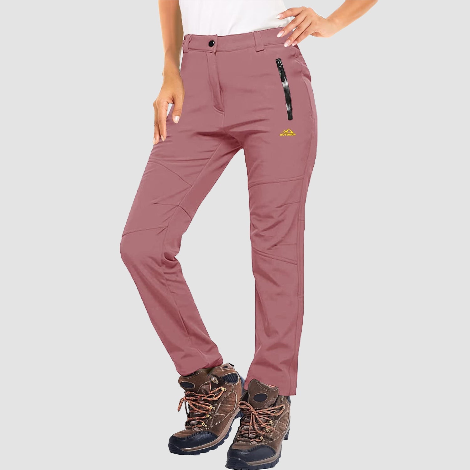 Women's waterproof fleece-lined ski pants with windproof softshell and two front zip pockets