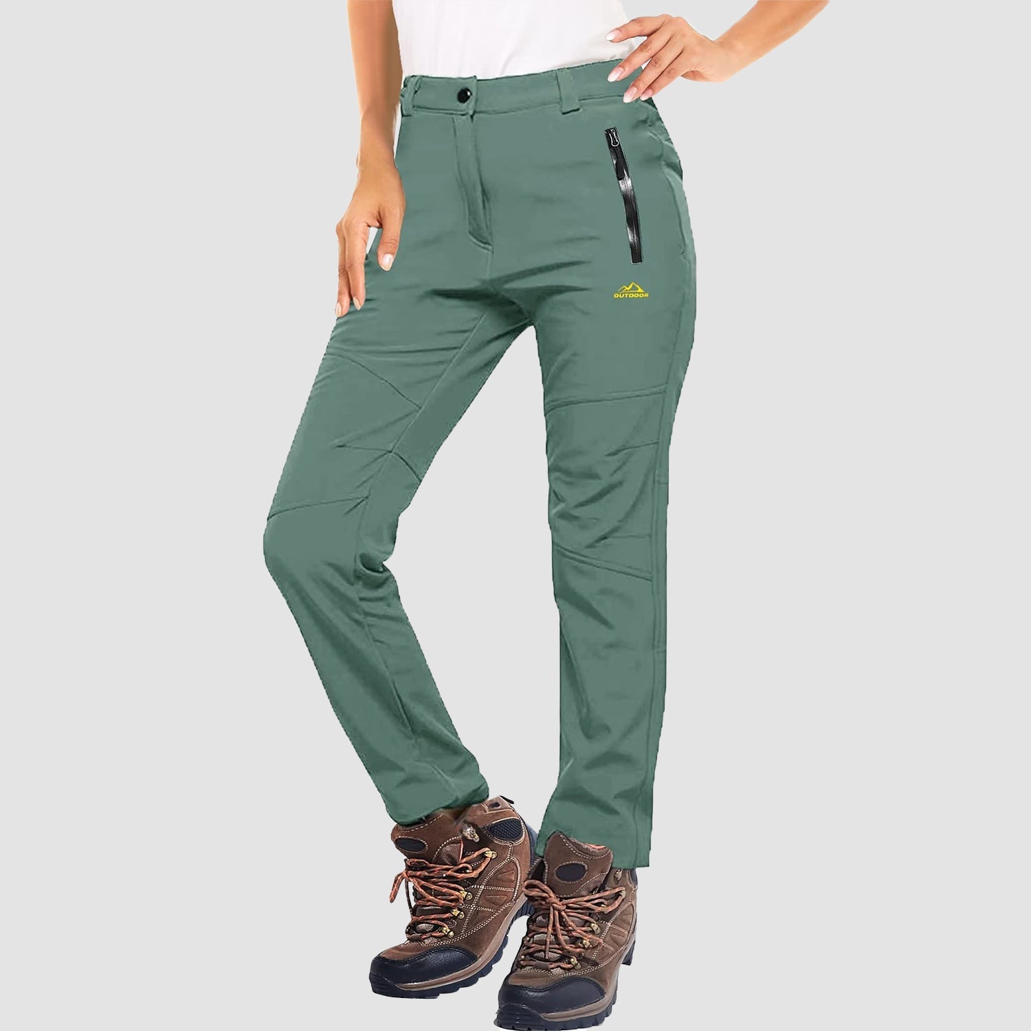 Women's waterproof fleece-lined ski pants with windproof softshell and two front zip pockets