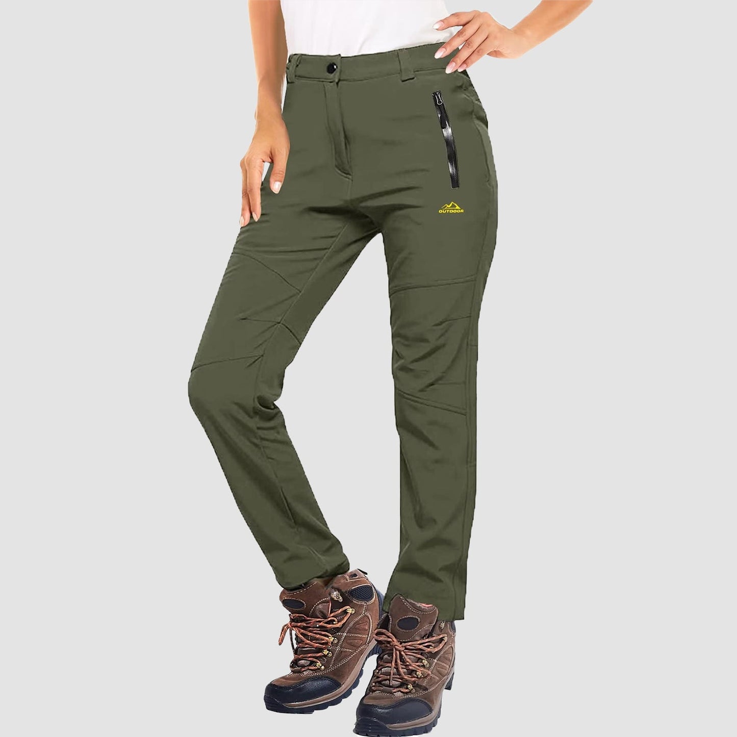 Women's waterproof fleece-lined ski pants with windproof softshell and two front zip pockets