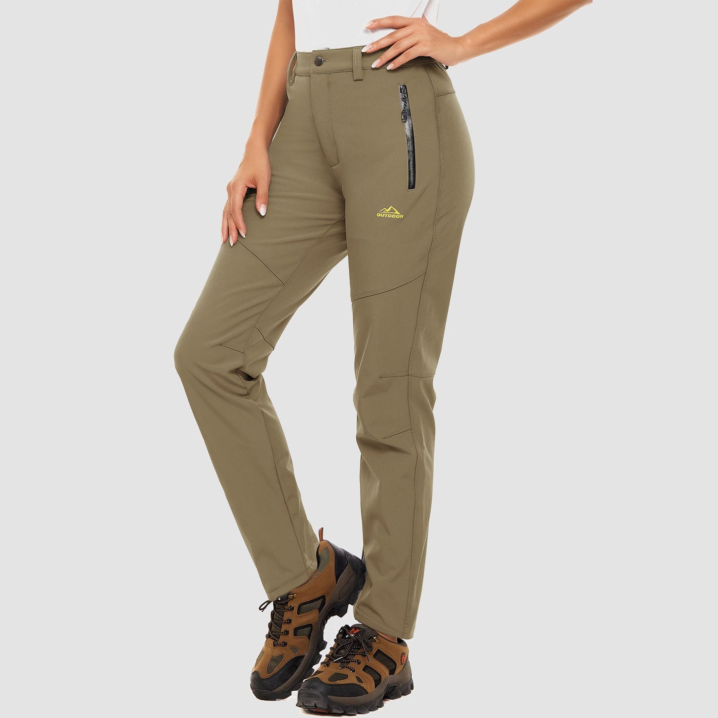 Women's waterproof fleece-lined ski pants windproof softshell with two front zip pockets for winter