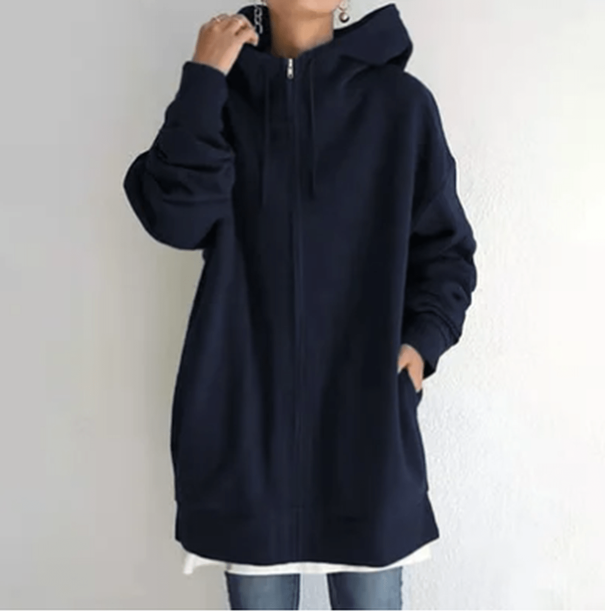 Women's relaxed fit full zip hoodie in soft neutral tone, cozy everyday layer with loose silhouette