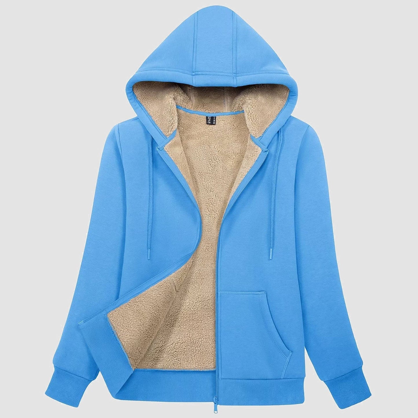 Women's sherpa lined fleece hoodie jacket zip-up cozy winter outerwear with pockets