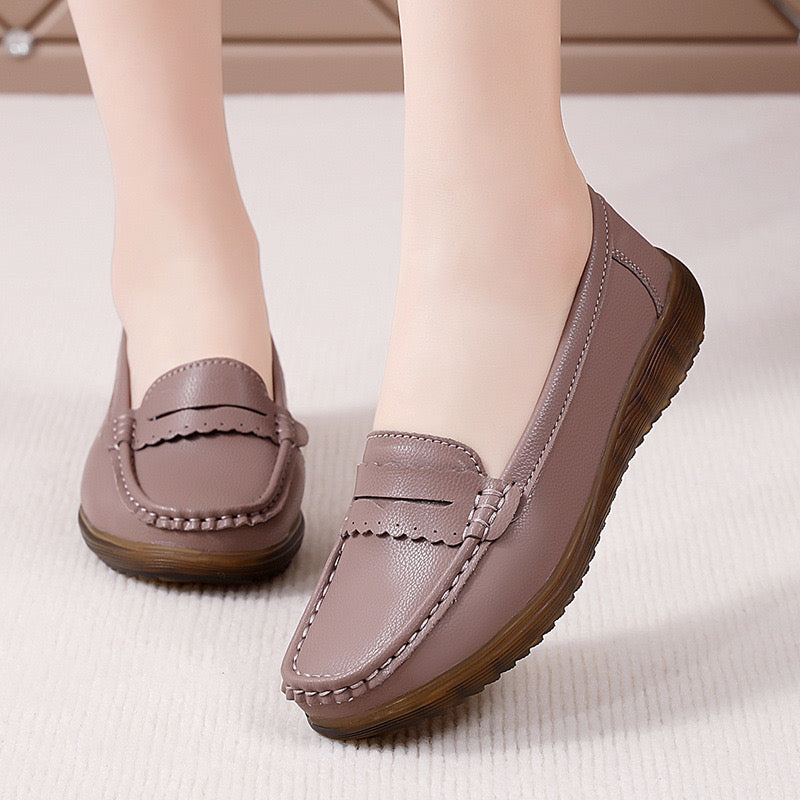 Women's wide fit orthopedic slip-on loafers soft leather cushioned supportive casual work shoes