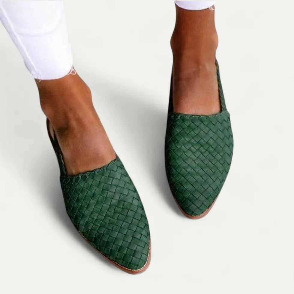 Women's woven slingback flats in beige breathable vegan PU upper with cushioned sole everyday chic