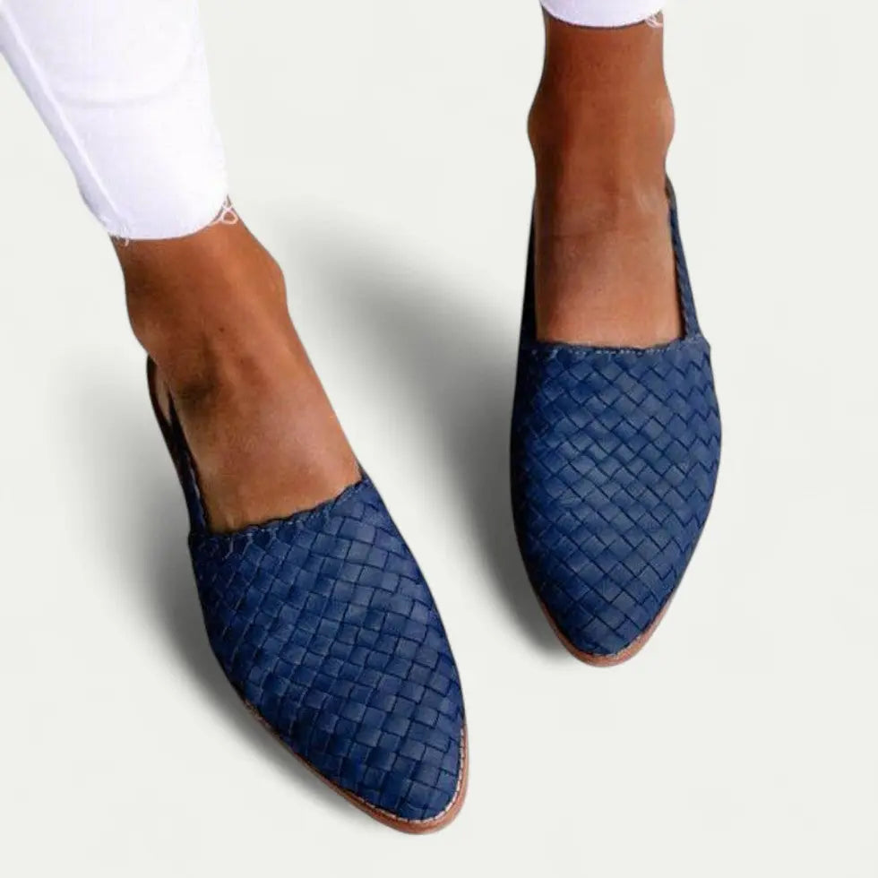 Women's woven slingback flats in beige breathable vegan PU upper with cushioned sole everyday chic