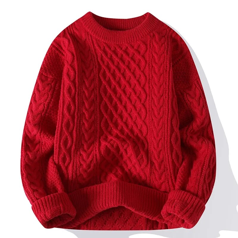 Gael vintage knit sweater in neutral tones, relaxed fit with retro-textured pattern for cozy layering