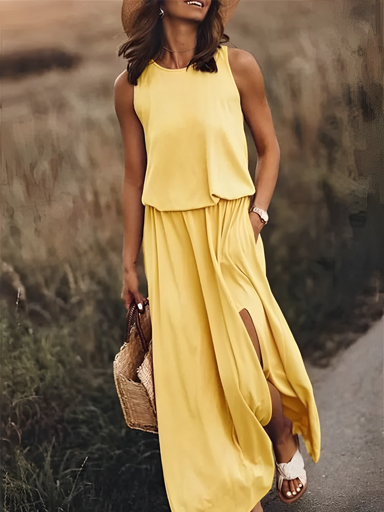 Jonna sleeveless retro maxi dress for women, breathable travel-ready design in elegant long silhouette