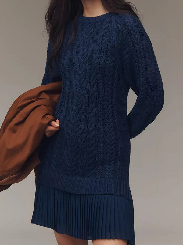 Ivory cable knit sweater mini dress women casual chic fall winter cozy pure color silhouette